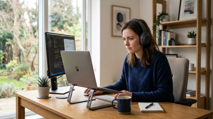 Person arbejder fokuseret med høretelefoner for at mindske støj og bevare flow i arbejdsrummet