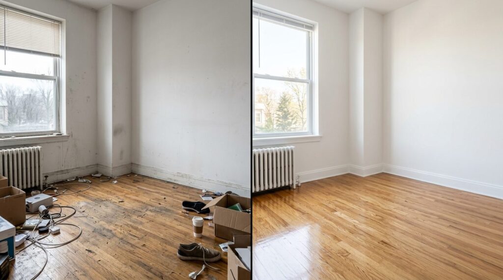 Split-screen style composition showing before-and-after pers